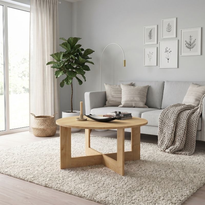Kati Megapap melamine coffee table in oak color Ø80x42cm.