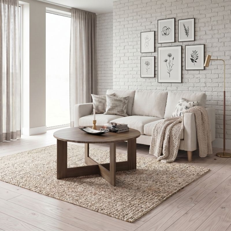 Kati Megapap melamine coffee table in walnut color Ø80x42cm.