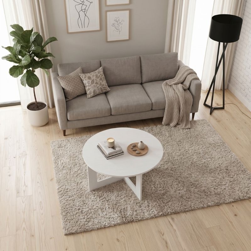 Kati Megapap melamine coffee table in white color Ø80x42cm.