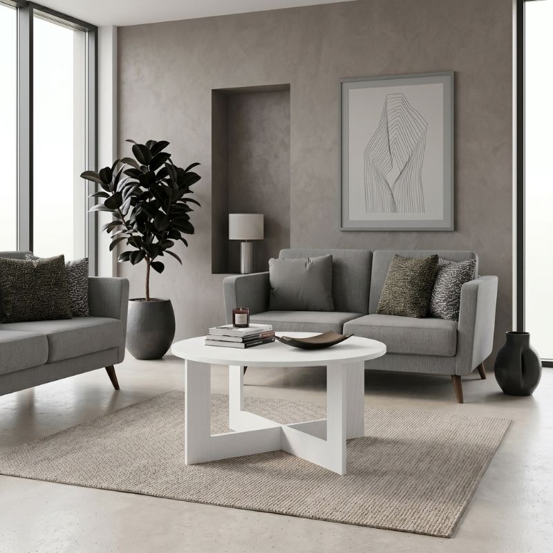 Kati Megapap melamine coffee table in white color Ø80x42cm.