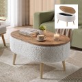 Τραπεζάκι σαλονιού Luno Megapap ύφασμα teddy χρώμα λευκό - pine oak 90x60x45εκ.