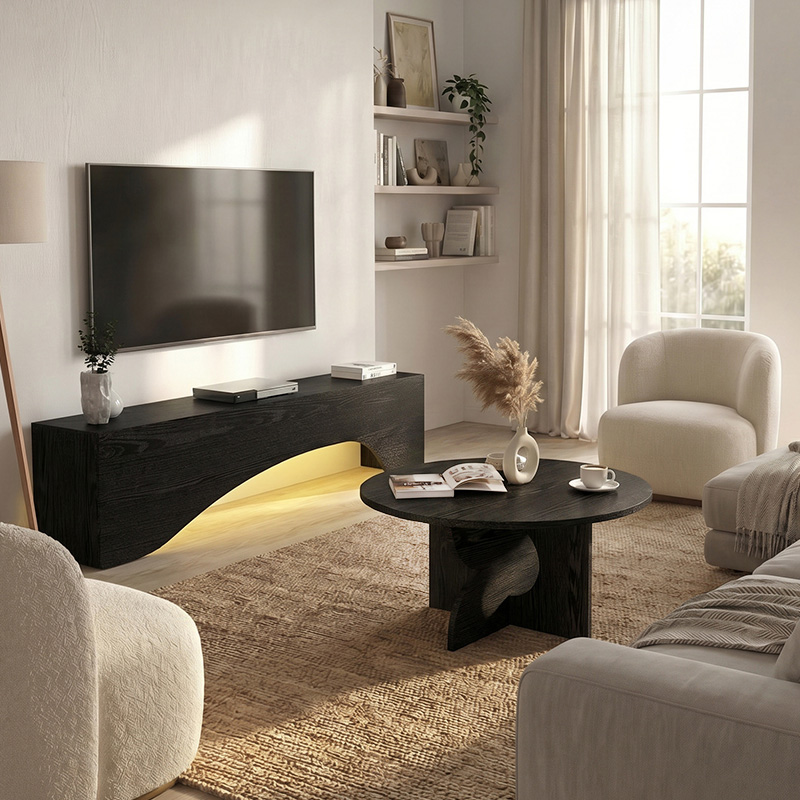 Mara Megapap melamine coffee table in sencron black color Ø75x36.8cm.