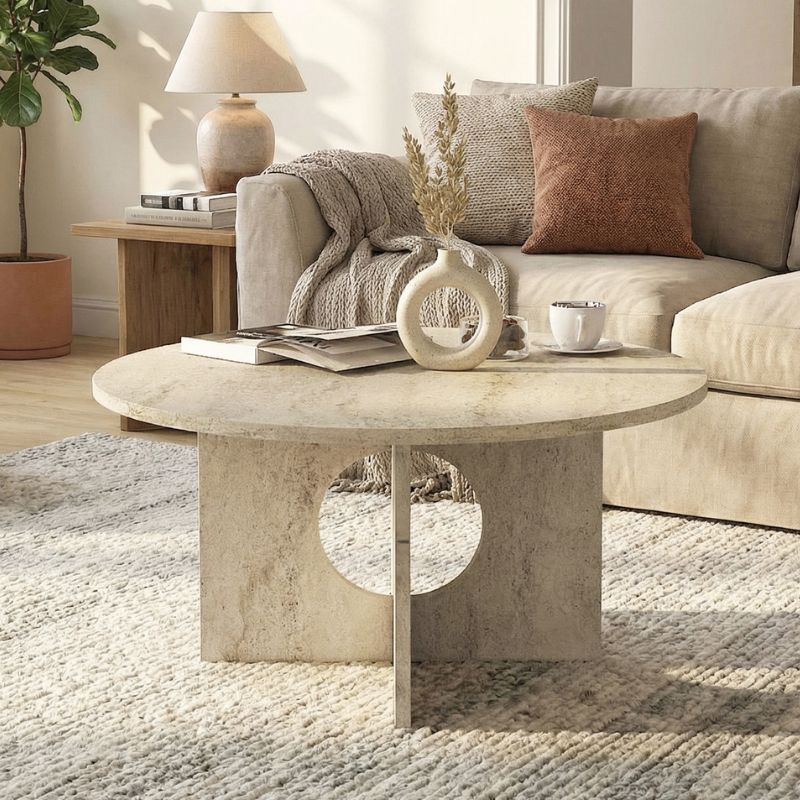 Mara Megapap melamine coffee table in travertine color Ø75x36.8cm.