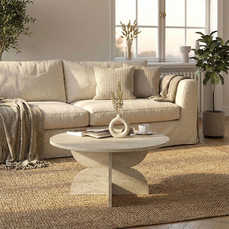 Mara Megapap melamine coffee table in travertine color Ø75x36.8cm.