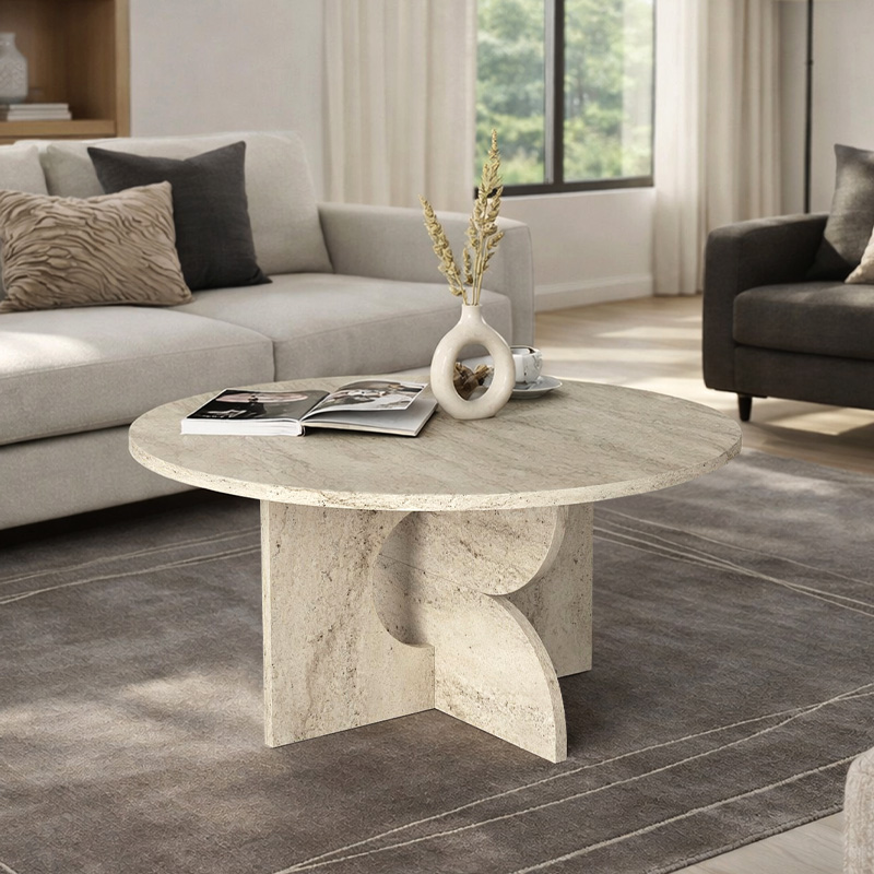 Mara Megapap melamine coffee table in travertine color Ø75x36.8cm.