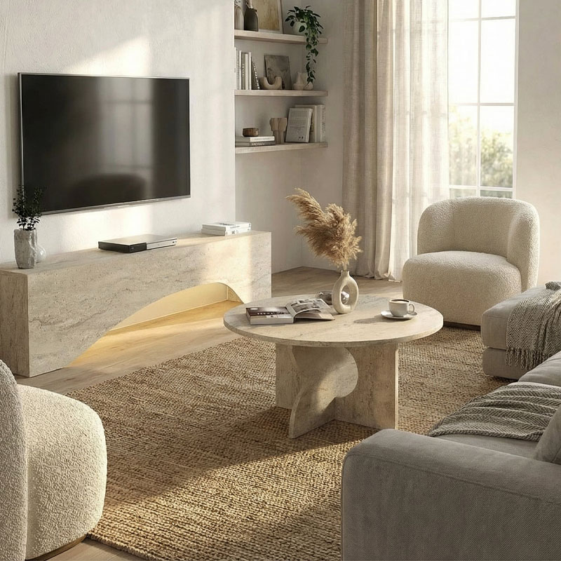 Mara Megapap melamine coffee table in travertine color Ø75x36.8cm.