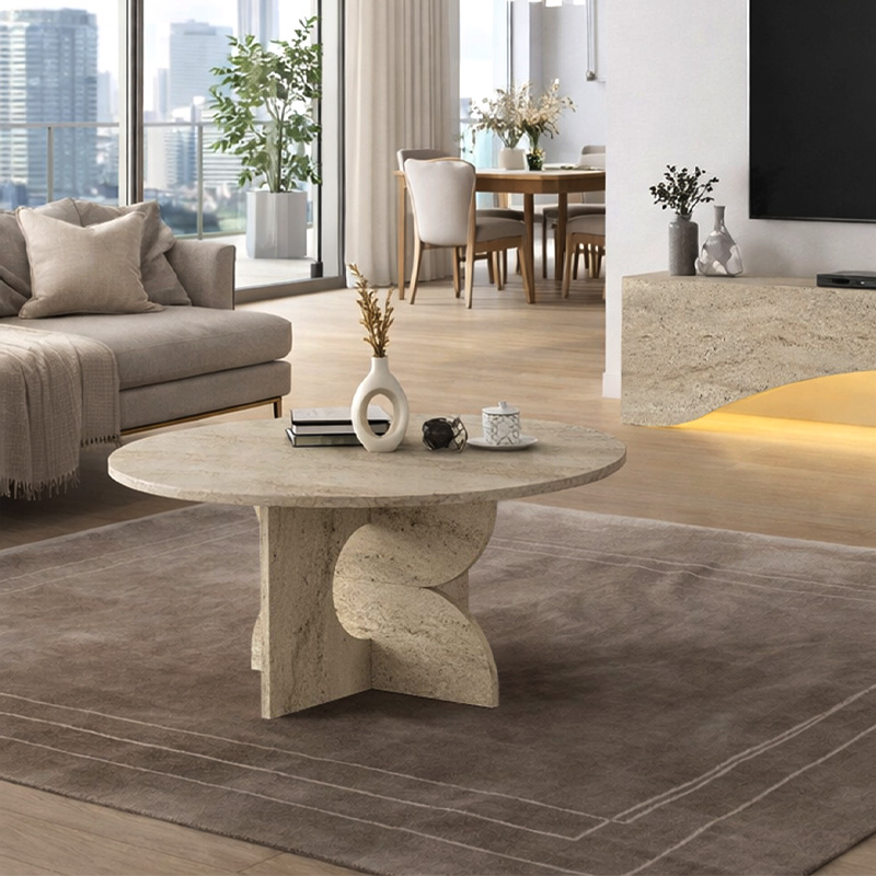 Mara Megapap melamine coffee table in travertine color Ø75x36.8cm.
