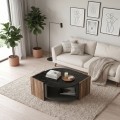 Marbel Megapap melamine coffee table in walnut - black marble effect color 75x75x40cm.