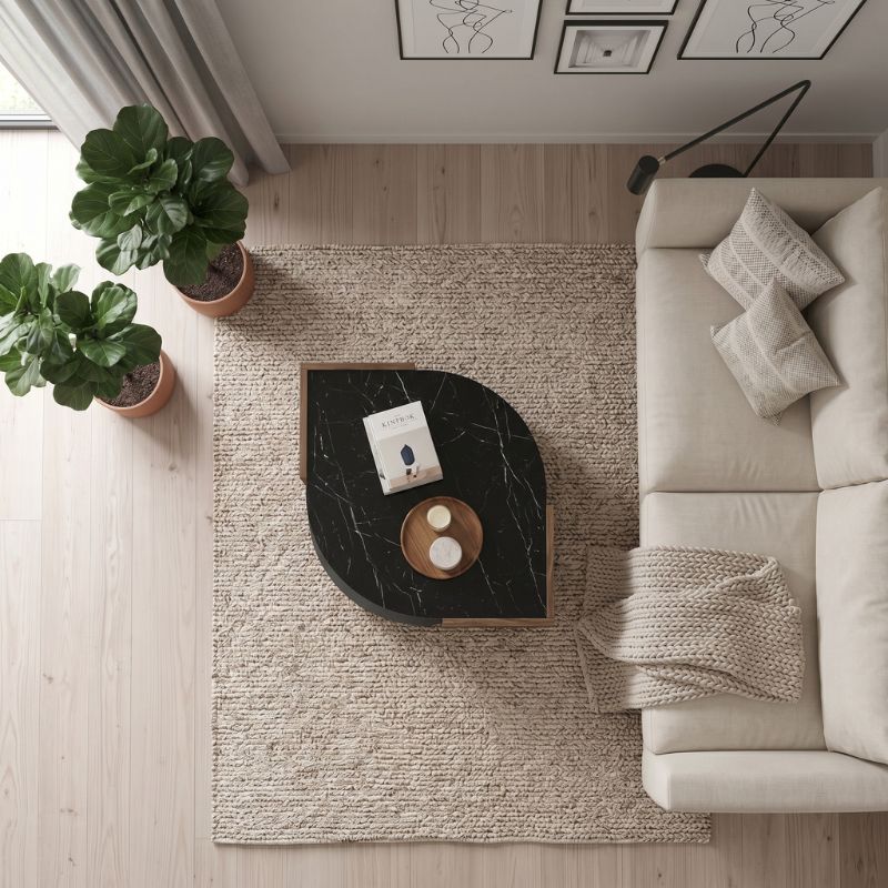 Marbel Megapap melamine coffee table in walnut - black marble effect color 75x75x40cm.
