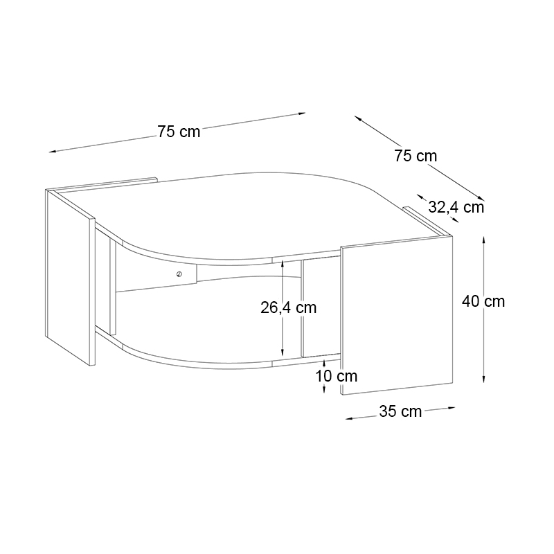 Marbel Megapap melamine coffee table in sapphire oak - white marble effect color 75x75x40cm.
