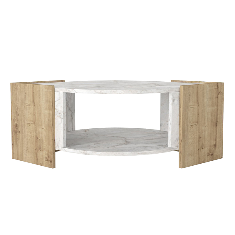 Marbel Megapap melamine coffee table in sapphire oak - white marble effect color 75x75x40cm.