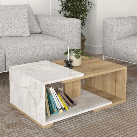 Mareta Megapap melamine coffee table in white marble - sapphire oak color 81,8x50x35cm.