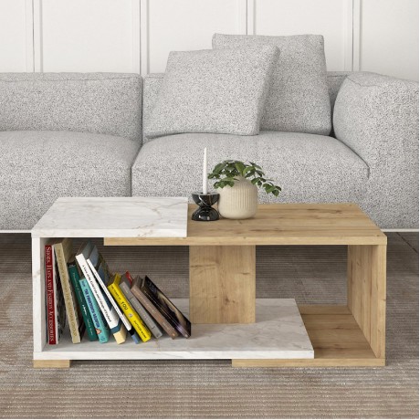 Mareta Megapap melamine coffee table in white marble - sapphire oak color 81,8x50x35cm.