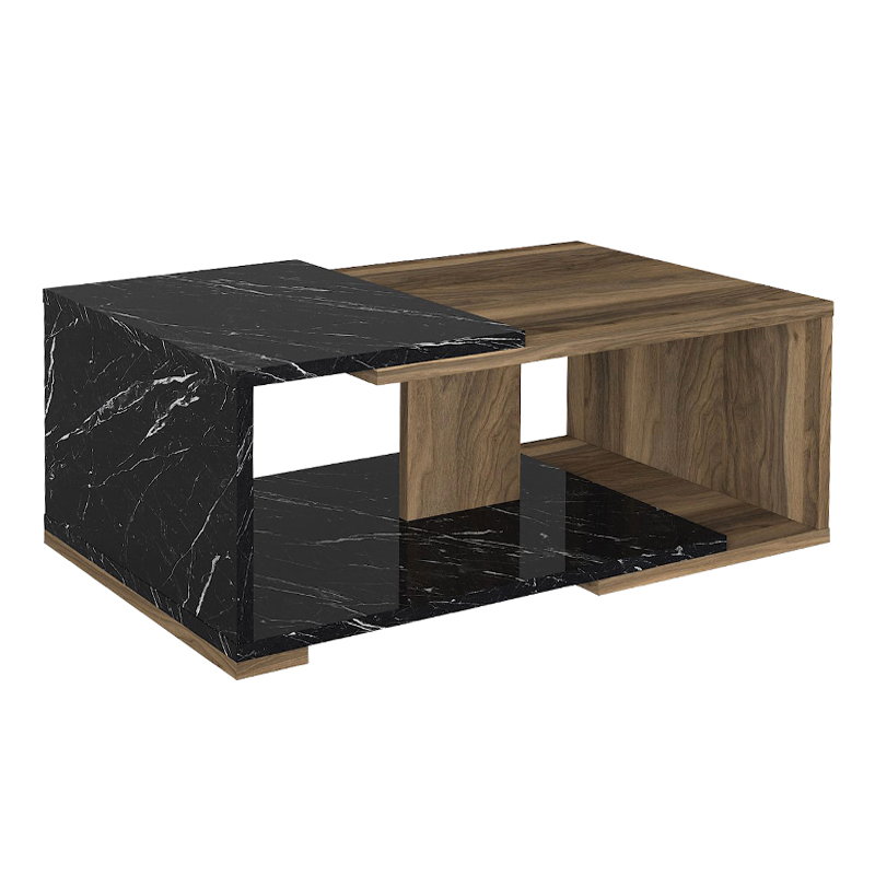Mareta Megapap melamine coffee table in black marble - walnut color 81,8x50x35cm.