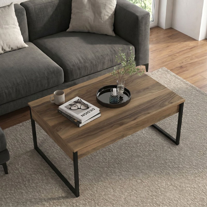 Orontes Megapap melamine coffee table in walnut color 90x56.6x40cm.