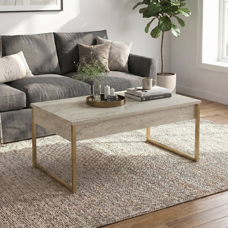 Orontes Megapap melamine coffee table in travertine - gold color 90x56.6x40cm.