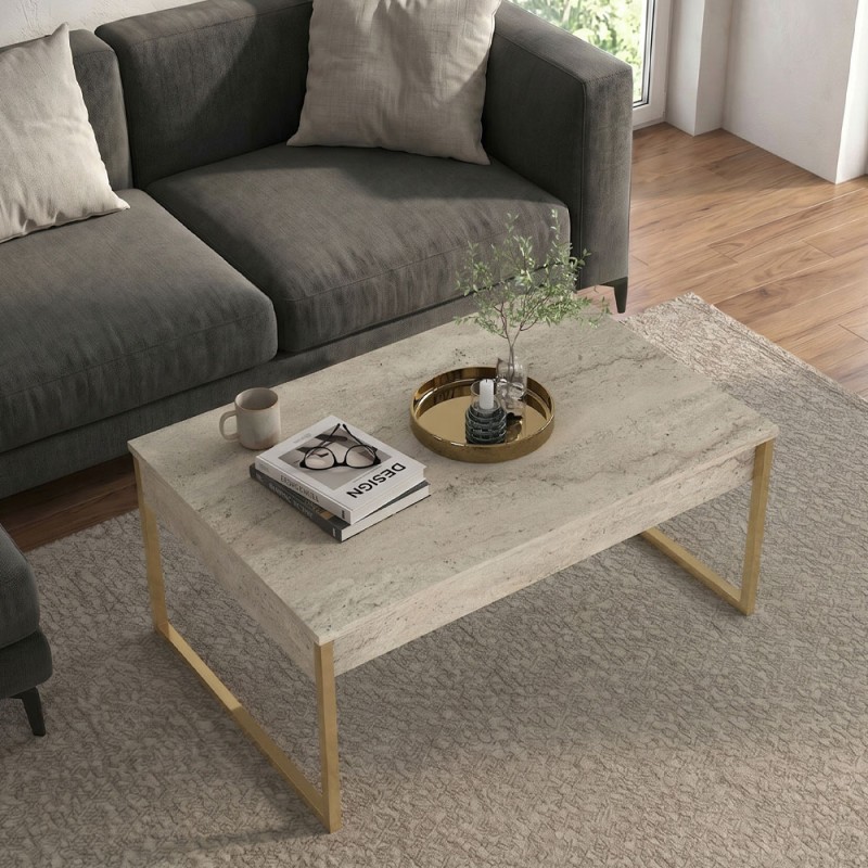 Orontes Megapap melamine coffee table in travertine - gold color 90x56.6x40cm.