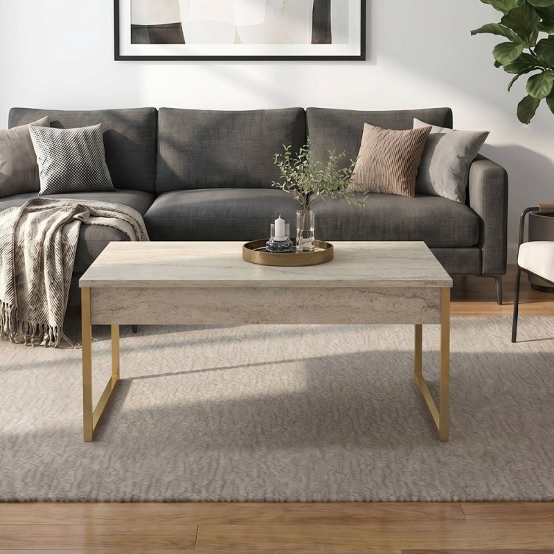 Orontes Megapap melamine coffee table in travertine - gold color 90x56.6x40cm.