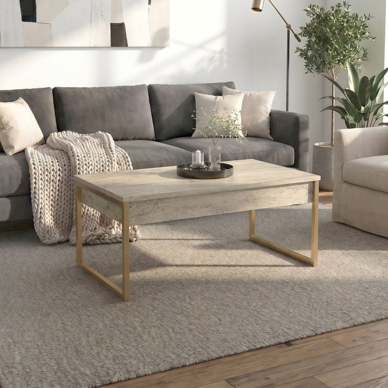 Orontes Megapap melamine coffee table in travertine - gold color 90x56.6x40cm.