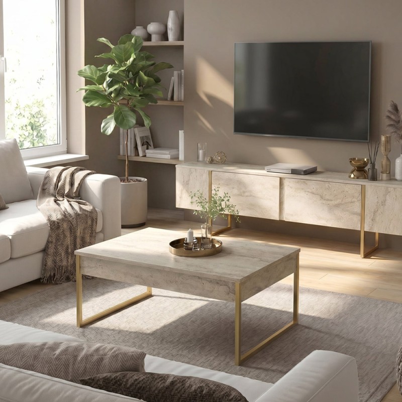 Orontes Megapap melamine coffee table in travertine - gold color 90x56.6x40cm.