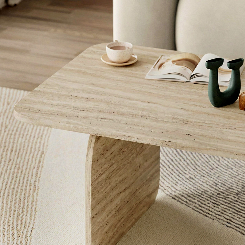 Τραπεζάκι σαλονιού Pietra Megapap χρώμα travertine 100x60x41,8εκ.
