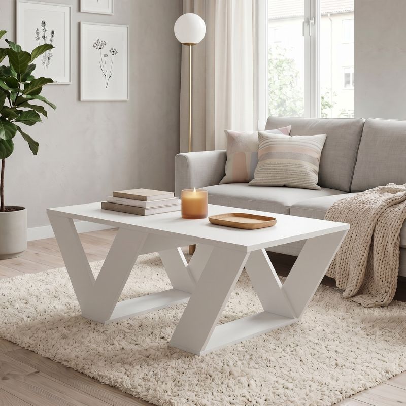 Pipra Megapap melamine coffee table in white color 110x60x40cm.