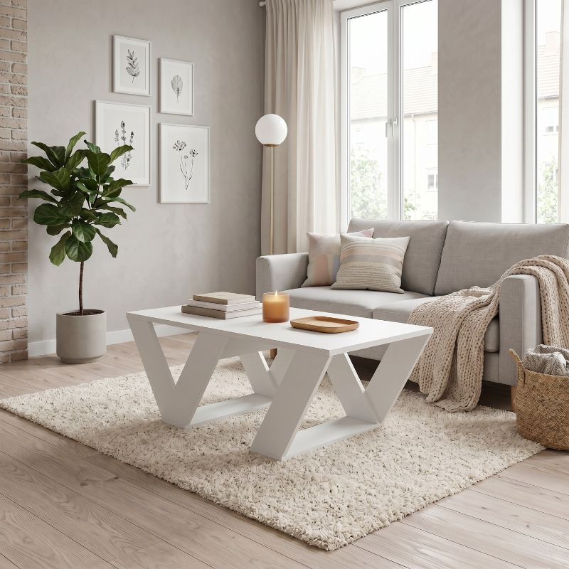 Pipra Megapap melamine coffee table in white color 110x60x40cm.