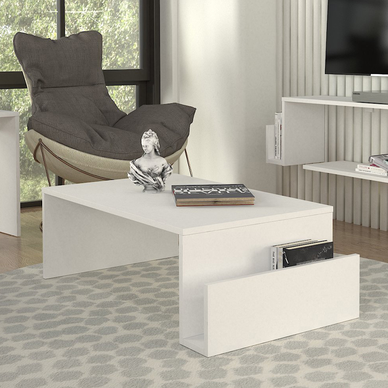 Regnar Megapap melamine coffee table in white color 100.6x55x31.8cm.