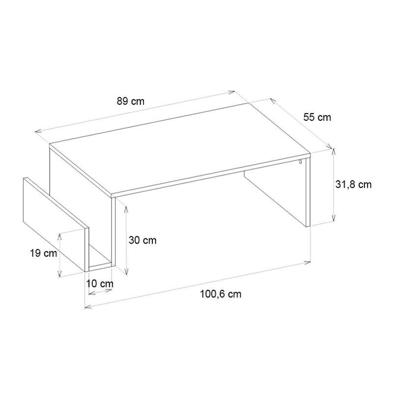 Regnar Megapap melamine coffee table in white color 100.6x55x31.8cm.