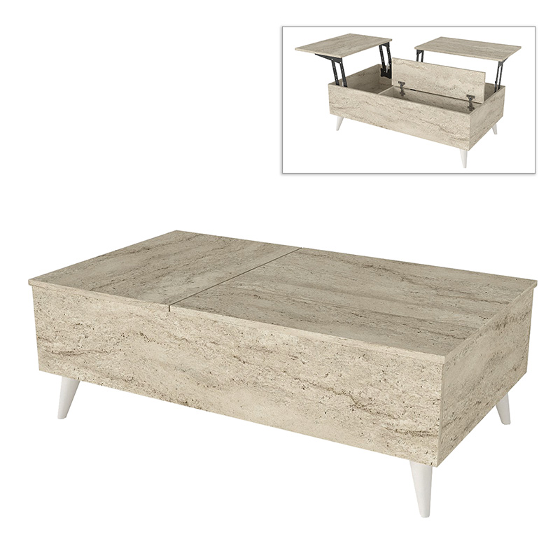 Roy Megapap coffee table with melamine polymorphic travertine color 121x69x40cm.