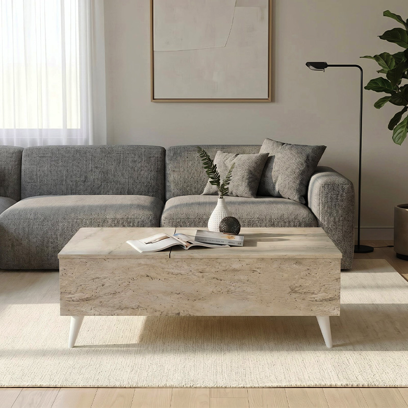 Roy Megapap coffee table with melamine polymorphic travertine color 121x69x40cm.