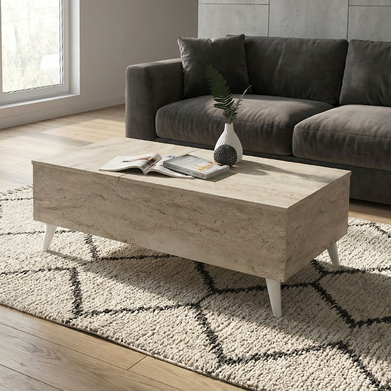 Roy Megapap coffee table with melamine polymorphic travertine color 121x69x40cm.