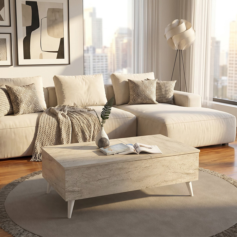 Roy Megapap coffee table with melamine polymorphic travertine color 121x69x40cm.
