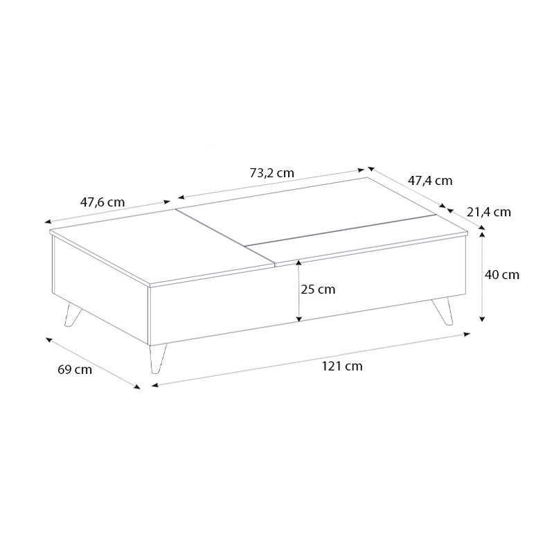 Roy Megapap coffee table with melamine polymorphic travertine color 121x69x40cm.