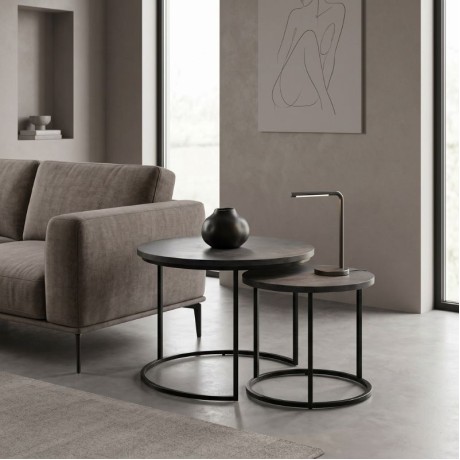 Gary Megapap Mdf/metallic coffee tables in dark grey concrete color 65x65x44cm.