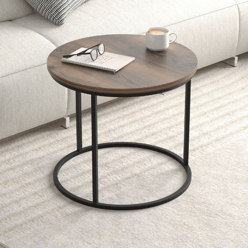 Hilal Megapap melamine - metal coffee table in smoked walnut color Ø66x49,5cm.