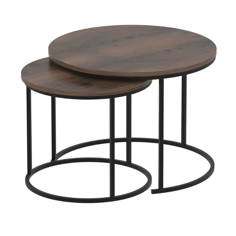 Hilal Megapap melamine - metal coffee table in smoked walnut color Ø66x49,5cm.