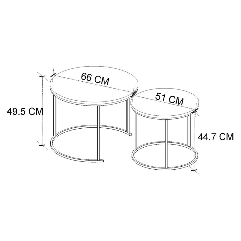 Hilal Megapap melamine - metal coffee table in smoked walnut color Ø66x49,5cm.