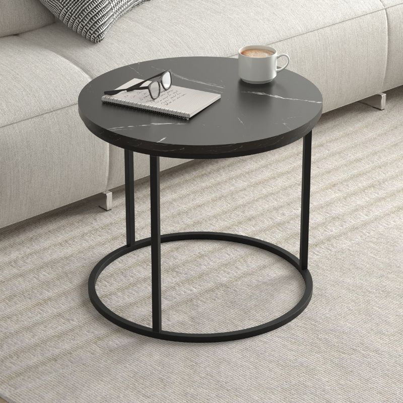 Hilal Megapap melamine - metal coffee table in black marble effect color Ø66x49,5cm.
