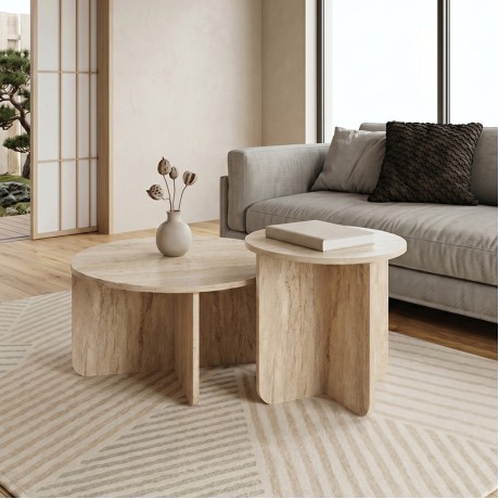Hillary Megapap melamine set of 2 coffee tables in travertine color Ø70x38cm.