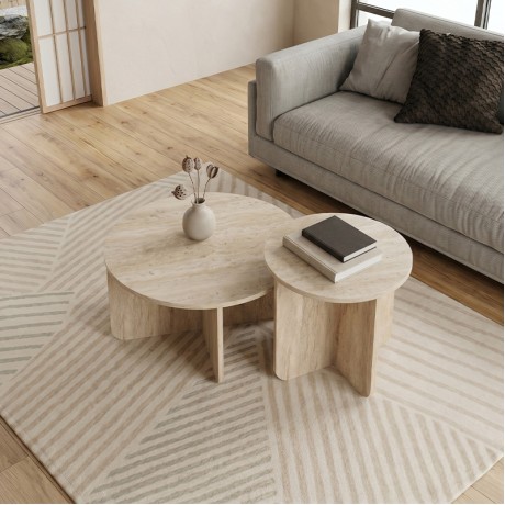 Hillary Megapap melamine set of 2 coffee tables in travertine color Ø70x38cm.