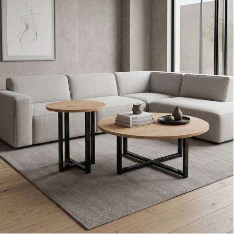 Τραπεζάκι σαλονιού σετ 2 τμχ Mesa Megapap χρώμα sapphire oak Ø90x35,5εκ.