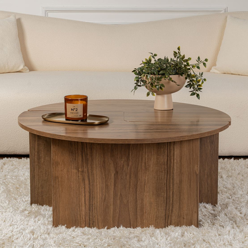 Moira Megapap melamine coffee table in walnut color Ø90x41cm.