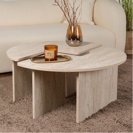 Τραπεζάκι σαλονιού σετ 2 τμχ Moira Megapap χρώμα travertine Ø90x41εκ.
