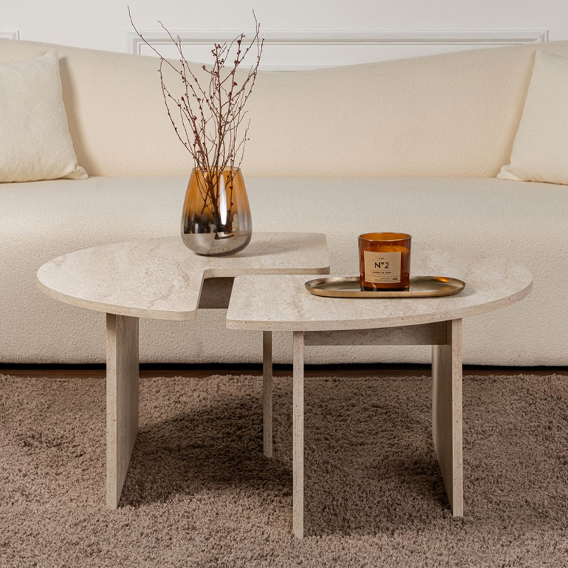 Moira Megapap melamine coffee table in travertine color Ø90x41cm.
