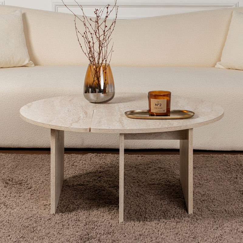 Moira Megapap melamine coffee table in travertine color Ø90x41cm.
