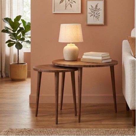 Nola Megapap melamine coffee table 2 pieces in walnut color Ø60x46cm.