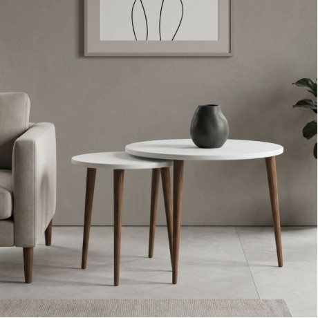 Nola Megapap melamine coffee table 2 pieces in white color Ø60x46cm.
