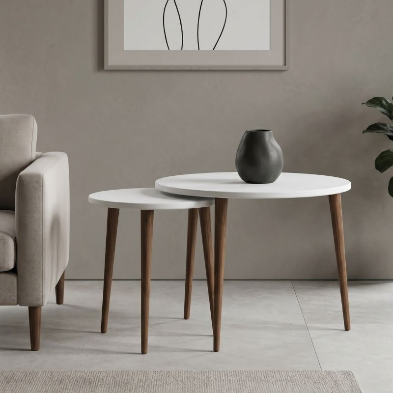 Nola Megapap melamine coffee table 2 pieces in white color Ø60x46cm.