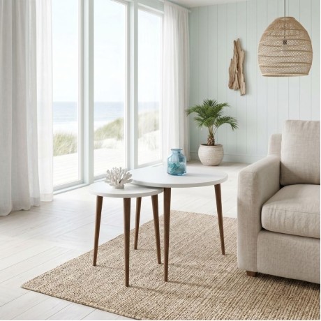 Nola Megapap melamine coffee table 2 pieces in white color Ø60x46cm.